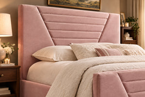 Blush bed frame close look