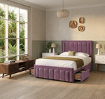 Lola Purple Velvet Divan Bed Frame with storage drawers and matching footboard