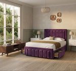 Lola Purple Velvet Divan Bed Frame with storage drawers and matching footboard